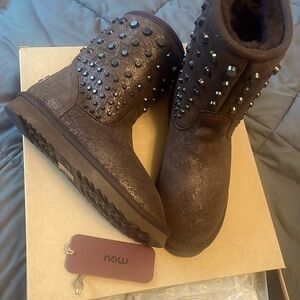 Mou studded shearling‎ lined brown boots 36